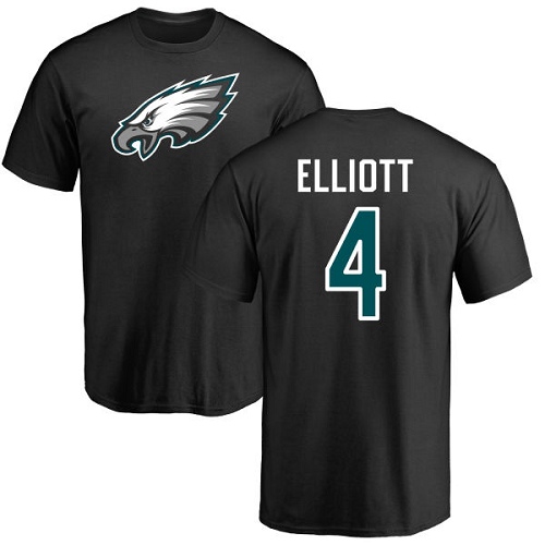 Men Philadelphia Eagles #4 Jake Elliott Black Name and Number Logo NFL T Shirt->nfl t-shirts->Sports Accessory